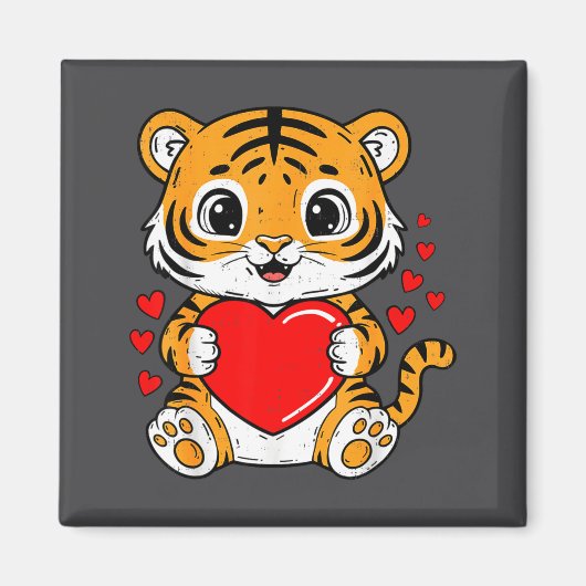 Aimant Cute Tiger Holding Heart Kawaii Valentines Day Men (Devant)
