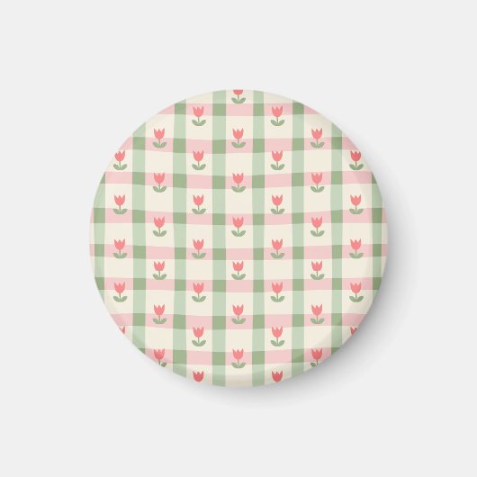 Aimant Cute Tulip Checkered Pattern | Pastel Floral (Devant)