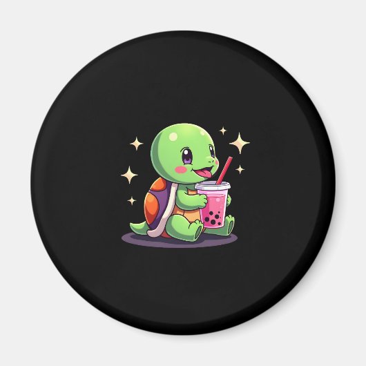 Aimant Cute turtle drinking boba. Funny Boba Turtles Love (Devant)