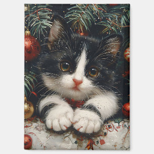 Aimant Cute Tuxedo Kitten Christmas Chat Art