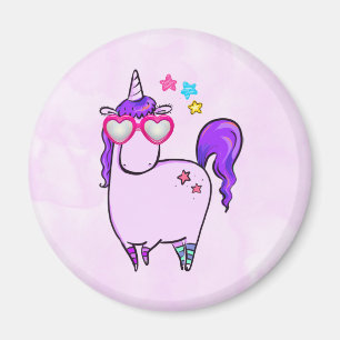 Aimant Cute Unicorn in Heart Shaped Glasses