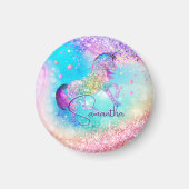 Aimant Cute unicorn rose Parties scintillant arc-en-ciel  (Devant)