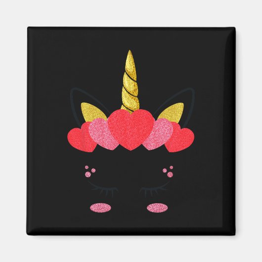 Aimant Cute Unicorn Visage Coeurs Valentines Journée Fill (Devant)