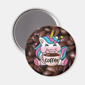 Aimant Cute Unicorne avec café (Recto/Verso)