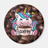 Aimant Cute Unicorne avec café (Devant)