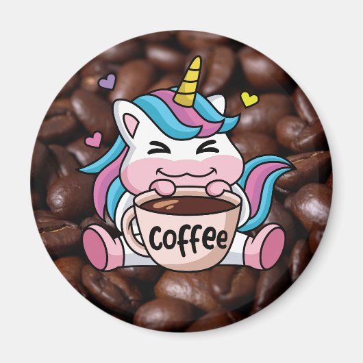 Aimant Cute Unicorne avec café (Devant)