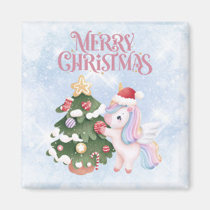 Aimant Cute Unicorne de Noël sur Sparkle Blue Sky