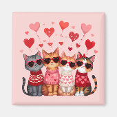 Aimant Cute Valentine Cats in Heart Sunglasses (Devant)