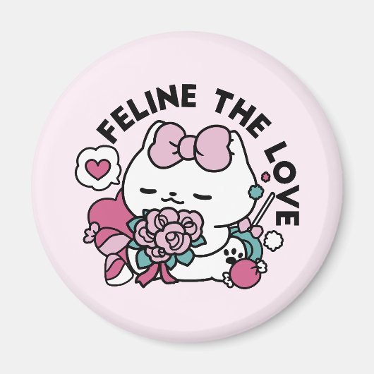 Aimant Cute Valentine's Cat Design - Feline the Love (Devant)