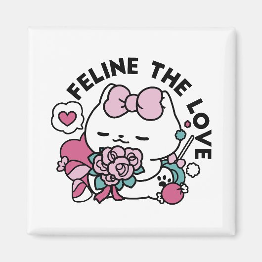 Aimant Cute Valentine's Cat Design - Feline the Love (Devant)