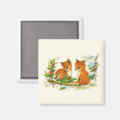 Aimant Cute Vintage Foxes Retro Christmas Scene (Recto/Verso)