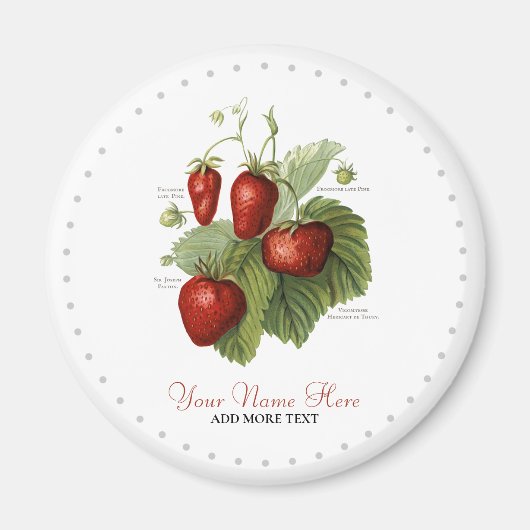 Aimant Cute Vintage fraise Variétés Ajouter Votre Nom (Devant)