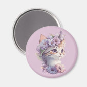 Aimant Cute Violet Aquarelle Chat avec Flore (Recto/Verso)