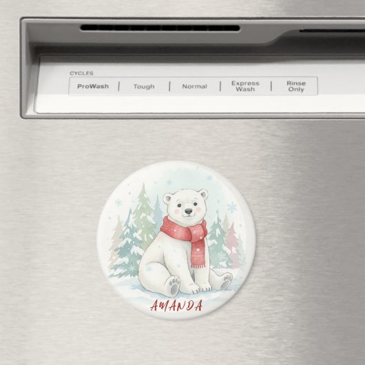 Aimant Cute watercolor Polar Bear Winter  (In Situ (Lave-vaisselle))