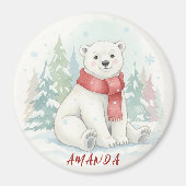 Aimant Cute watercolor Polar Bear Winter  (Devant)