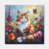Aimant Cute Whimsical  Cat, Flowers and Butterflies (Devant)