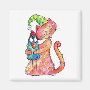 Aimant Cute Whimsical Chat Aime L'Aimant Oiseau
