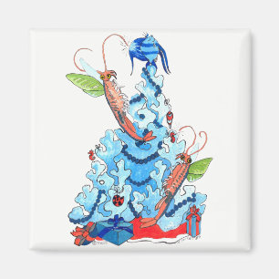 Aimant Cute Whimsical Christmas Fairy crevettes et arbre