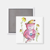 Aimant Cute Whimsical Cochon Boire Café (Recto/Verso)