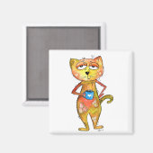 Aimant Cute Whimsical Fatigué Chat Boire Café (Recto/Verso)