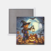 Aimant Cute, Whimsical Halloween épouvantail & citrouille (Recto/Verso)