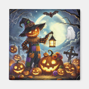 Aimant Cute, Whimsical Halloween épouvantail & citrouille