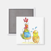 Aimant Cute Whimsical Mama poulet avec bébé (Recto/Verso)
