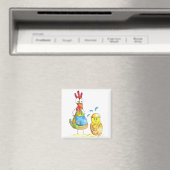 Aimant Cute Whimsical Mama poulet avec bébé (In Situ (Lave-vaisselle))