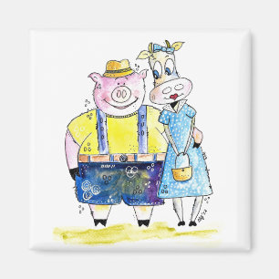 Aimant Cute Whimsical Pig and Cow