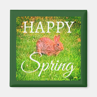 Aimant Cute Wild Rabbit Photo Dark Green Happy Spring