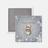 Aimant Cute Winter Mouse with Berries (Recto/Verso)