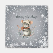 Aimant Cute Winter Mouse with Berries (Devant)