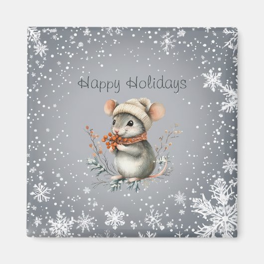 Aimant Cute Winter Mouse with Berries (Devant)