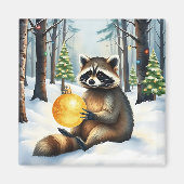 Aimant Cute Winter Raccoon with Gold Ornament Christmas (Devant)