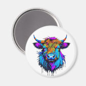 Aimant Cyberpunk Coloré Ai Highland Cow (Recto/Verso)