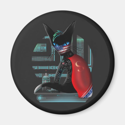 Aimant Cyberpunk Ninja Chat noir (Devant)