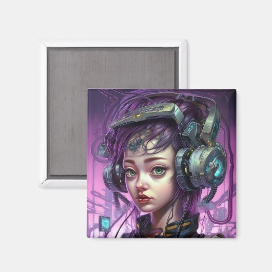 Aimant Cyborg Femme Science-Fiction (Recto/Verso)