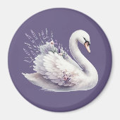 Aimant Cygne aquarelle avec fleurs de lavande (Devant)