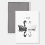 Aimant Cygnes Oiseaux Reflet Amour Noir Blanc (Recto/Verso)