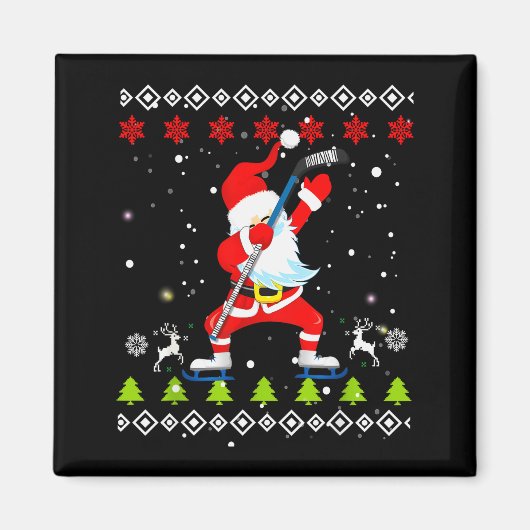 Aimant Dabbing Santa Hockey Ugly Christmas Sweater Xmas  (Devant)