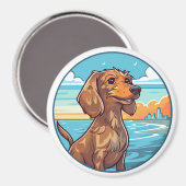 Aimant Dachshund à la plage (Recto/Verso)