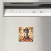 Aimant Dachshund À L'Automne Laisse L'Art Thanksgiving (In Situ (Lave-vaisselle))