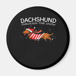 Aimant Dachshund À Travers La Neige Drôle Chien Noël Cla