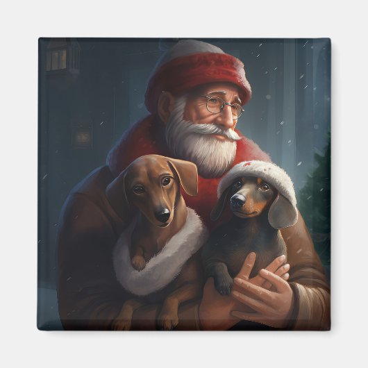 Aimant Dachshund Avec Noël Festif Du Père Noël (Devant)