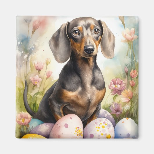 Aimant Dachshund avec œufs de Pâques (Devant)