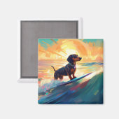 Aimant Dachshund Beach Surf Peinture (Recto/Verso)