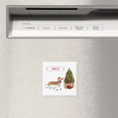 Aimant Dachshund brun drôle de Noël avec arbre (In Situ (Lave-vaisselle))