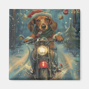 Aimant Dachshund Chien à Moto Noël