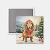 Aimant Dachshund Chien dans la neige Noël (Recto/Verso)