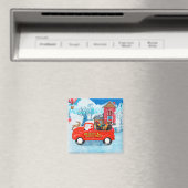 Aimant Dachshund Chien en livraison de Noël Camion Neige (In Situ (Lave-vaisselle))